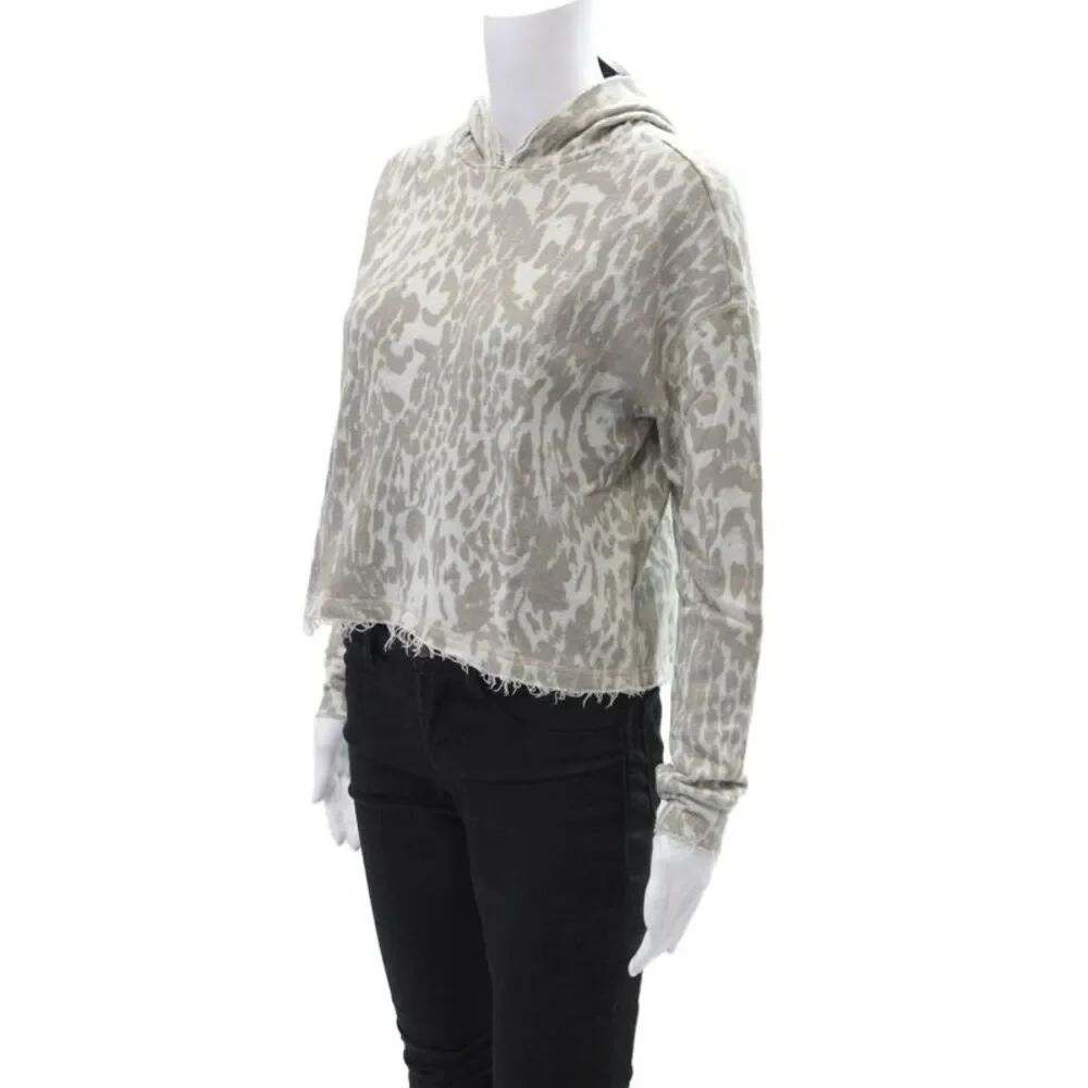 Chaser Womens Cotton Animal Print Cropped Long Sleeve Hoodie Green Size XS